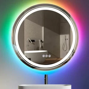 Color Changing Brightness Adjustable Anti-fogging Round Front Lights Bathroom LED Mirror For Apartment Hotel