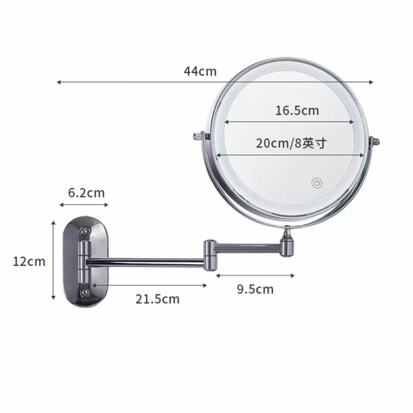 Bathroom makeup mirror wall mounted foldable mirror non perforated double-sided illuminated magnifying glass LED dressing mirror (11)