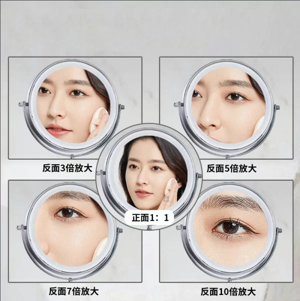 Bathroom makeup mirror wall mounted foldable mirror non perforated double-sided illuminated magnifying glass LED dressing mirror (12)