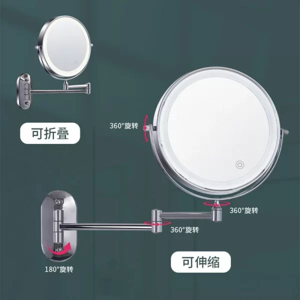Bathroom makeup mirror wall mounted foldable mirror non perforated double-sided illuminated magnifying glass LED dressing mirror (13)