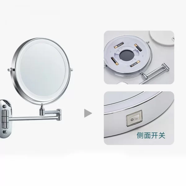 Bathroom makeup mirror wall mounted foldable mirror non perforated double-sided illuminated magnifying glass LED dressing mirror (14)
