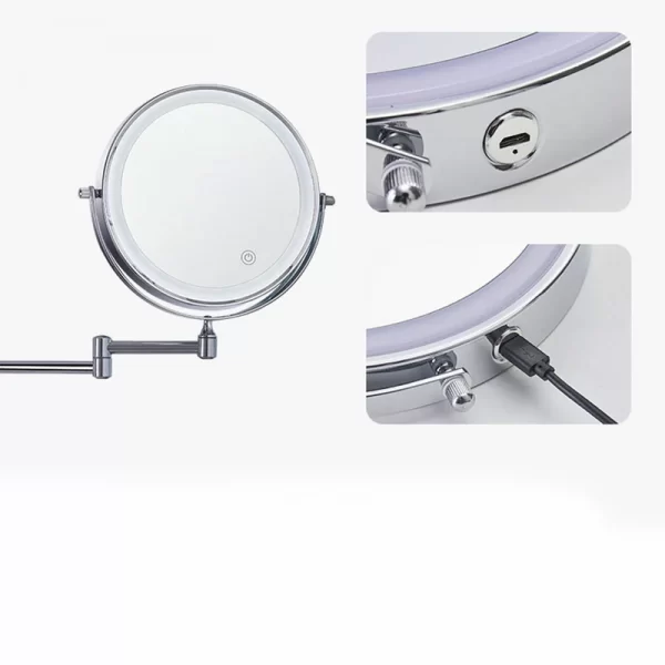 Bathroom makeup mirror wall mounted foldable mirror non perforated double-sided illuminated magnifying glass LED dressing mirror (15)