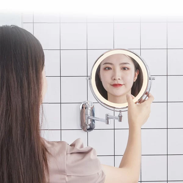 Bathroom makeup mirror wall mounted foldable mirror non perforated double-sided illuminated magnifying glass LED dressing mirror (16)