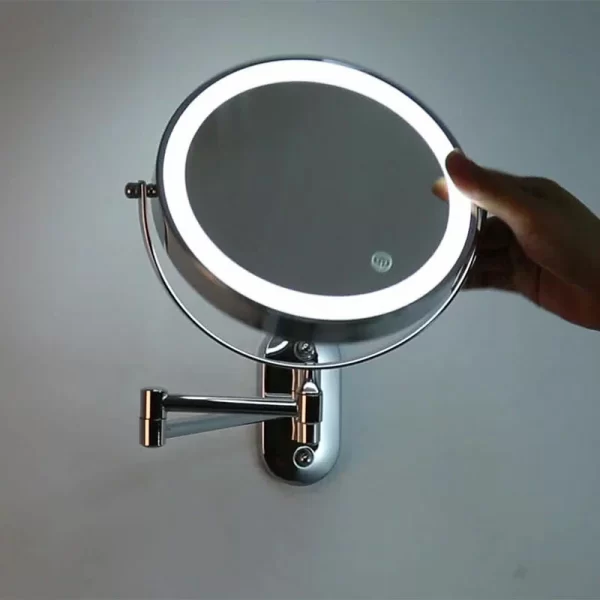 Bathroom makeup mirror wall mounted foldable mirror non perforated double-sided illuminated magnifying glass LED dressing mirror (8)