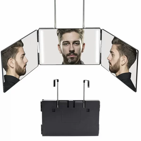 Hairdressing mirror with retractable suspension three fold makeup led mirror simple European style led three fold mirror (13)