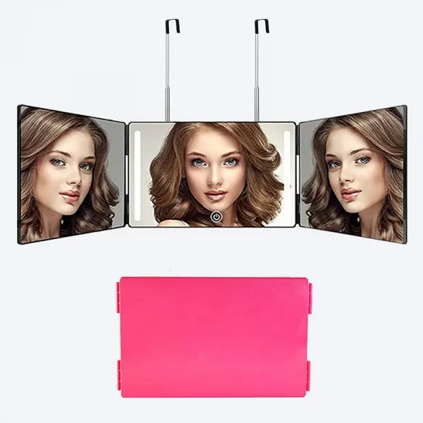 Hairdressing mirror with retractable suspension three fold makeup led mirror simple European style led three fold mirror (14)