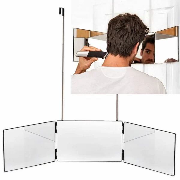 Hairdressing mirror with retractable suspension three fold makeup led mirror simple European style led three fold mirror (5)