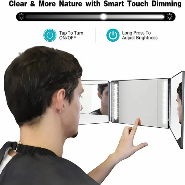 Hairdressing mirror with retractable suspension three fold makeup led mirror simple European style led three fold mirror (6)