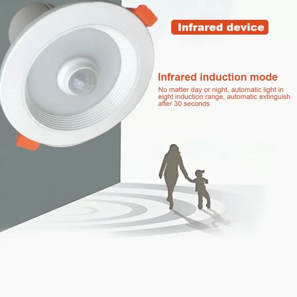 Light Human Body Induction LED Automatic Motion Sensor Embedded Lamp AC85-265V Spotlight Emergency Lighting Downlight (11)