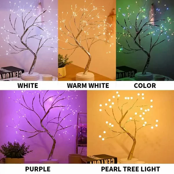 Led Copper Wire Shimmer Tree Light 108 LED 36 LED Pearl Battery USB Touch Switch Night Light Bonsai Tree Light Table Tree Lamp (19)