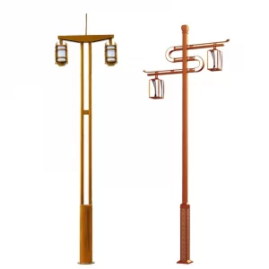 Customized square tube antique courtyard light, 3-meter single and double headed lantern street light, cultural and tourism garden LED Chinese wood grain landscape light